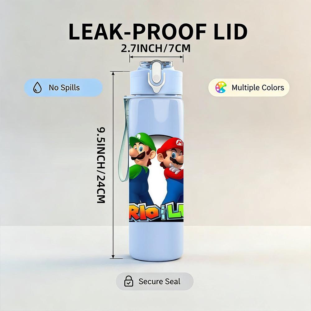 1PC Mario And Luigi Brother Duo 750ml Color Plastic Water Bottle Leakproof Flip Straw Lid For Sports Office Home Use