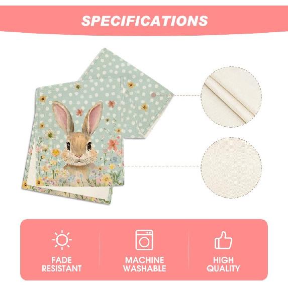Artoid Mode Bunny Rabbit Floral Polka Dot Happy Easter Table Runner,Seasonal Spring Kitchen Dining Table Decoration for Home Party Decor 13x60 Inch