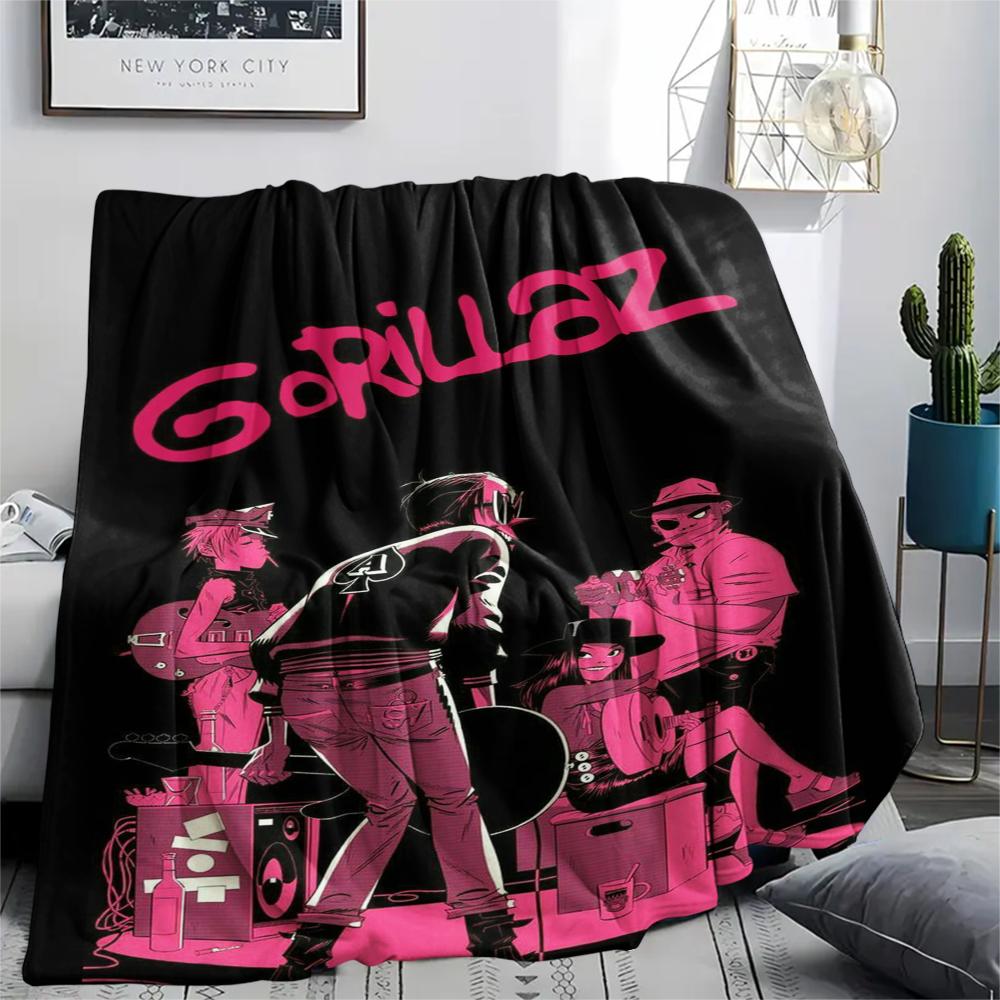 1PC Gorillaz Print Flannel Blanket, High quality Comfortable for All Seasons, Home Decor, Warmth and Comfort, Perfect for Christmas Gifts
