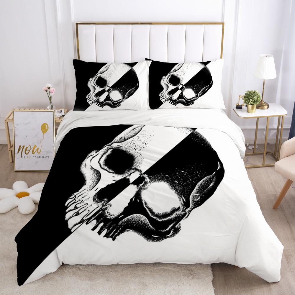 Gothic Comforter Cover Sets  Print Halloween Skull Duvet Set King Black White Decorative 3 Piece Bedding Set With Pillow Shams