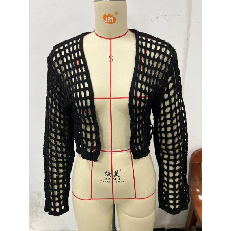 

Spice Girls Топ без воротника Ажурный Модный Сексуальный Вязаный Кардиган 3XL чёрный