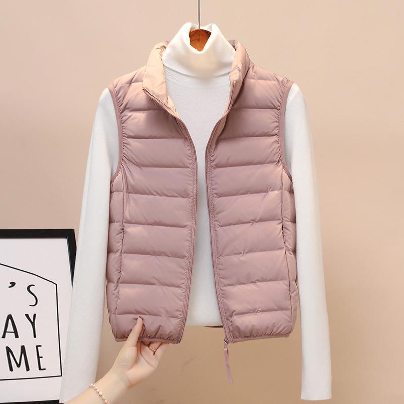 Neue Weste, leichte Daunenweste für Damen, große Größe, Stehkragen, dünn, nahtlos integriert, leichte Jacke, Daunenjacke, Futter