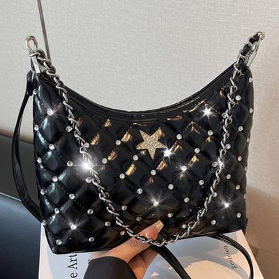 Fashion Niche Single Shoulder Armpit Bag 2025 New Trendy Diamond Chain Handbag Fashion Student Messenger Tote Bag
