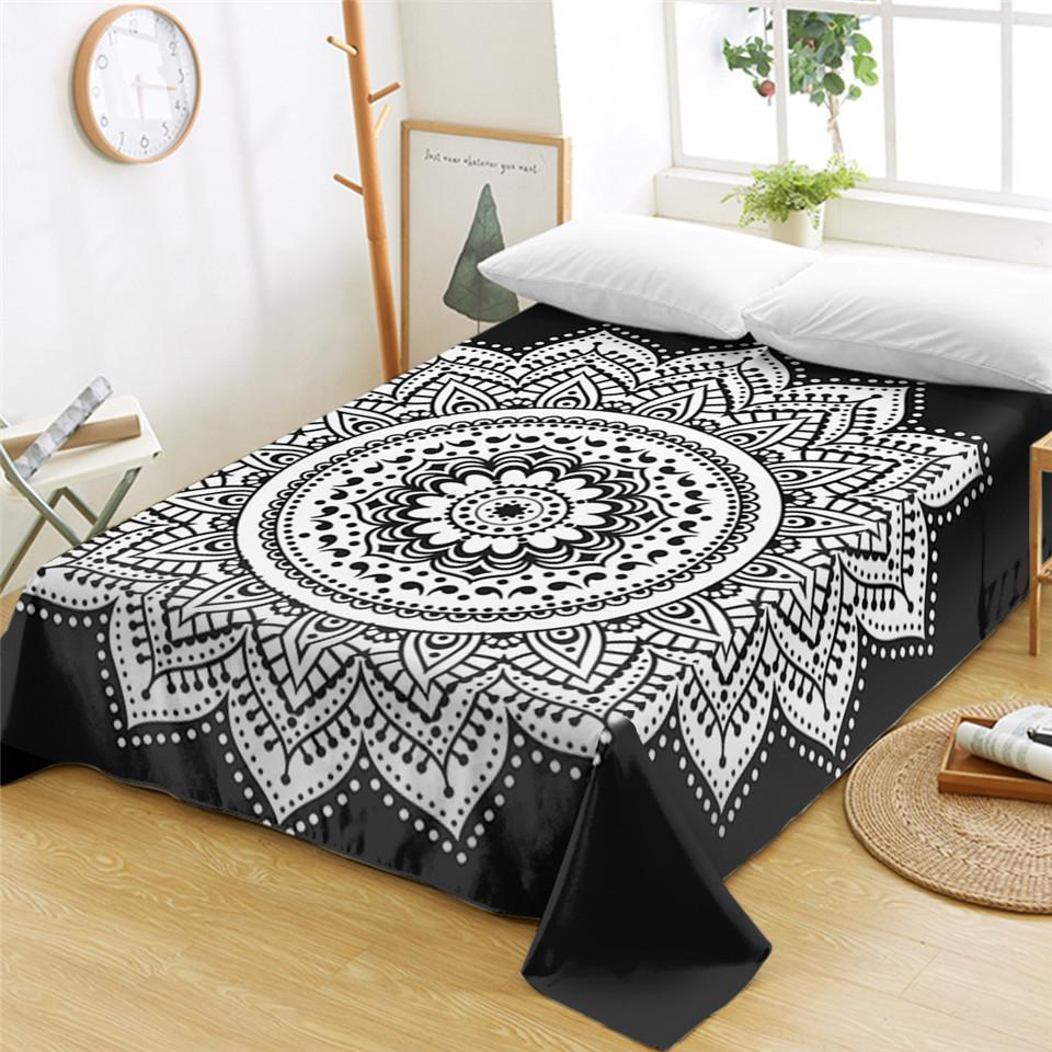 Bohemian Mandala Bed Sheet Boho Style Flat Sheet Colorful Ethnic Retro Floral Bed Linen Women King Queen Polyester Bedding Sheet