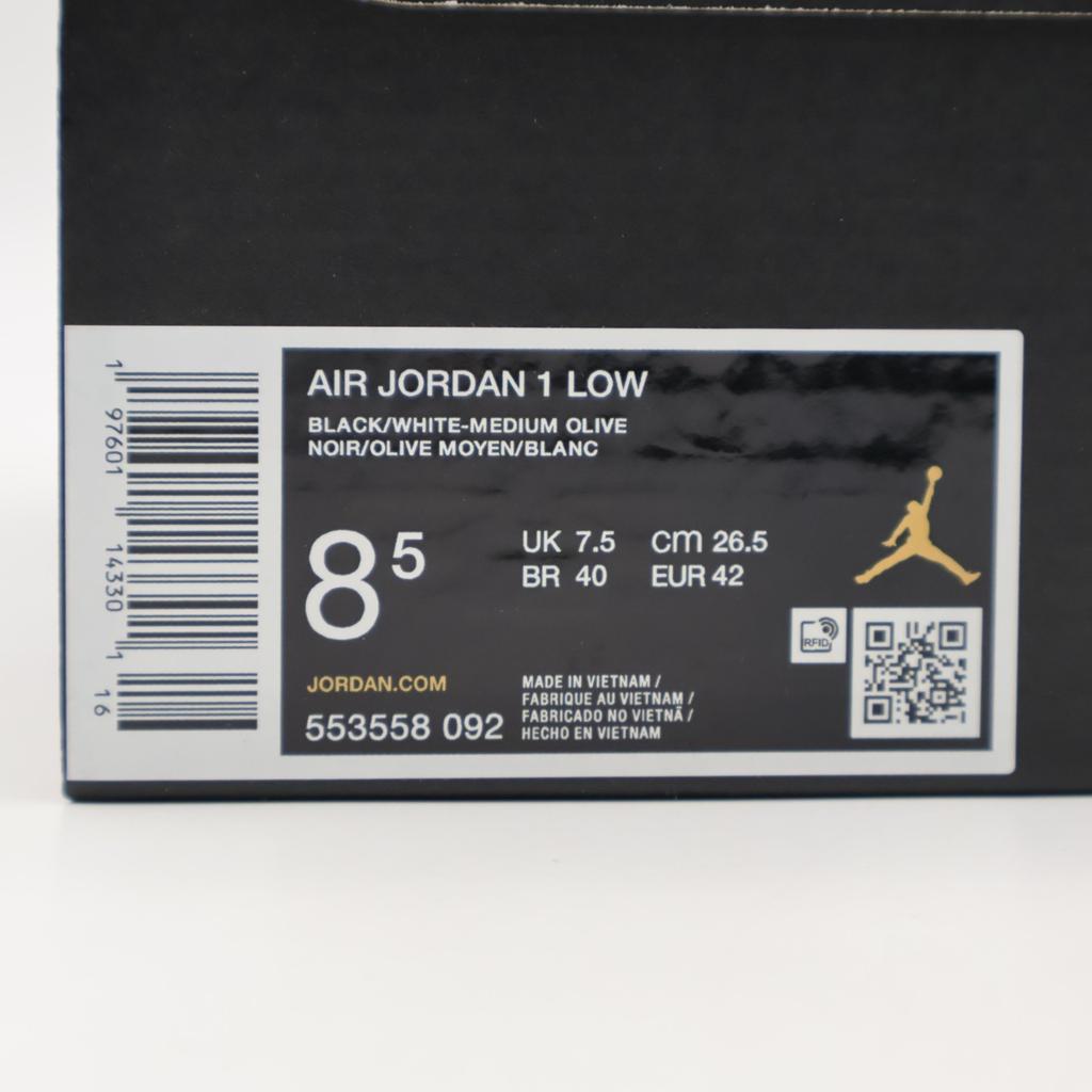553558-092 Nike Air Jordan 1 Low Black Medium Olive White (Men's)