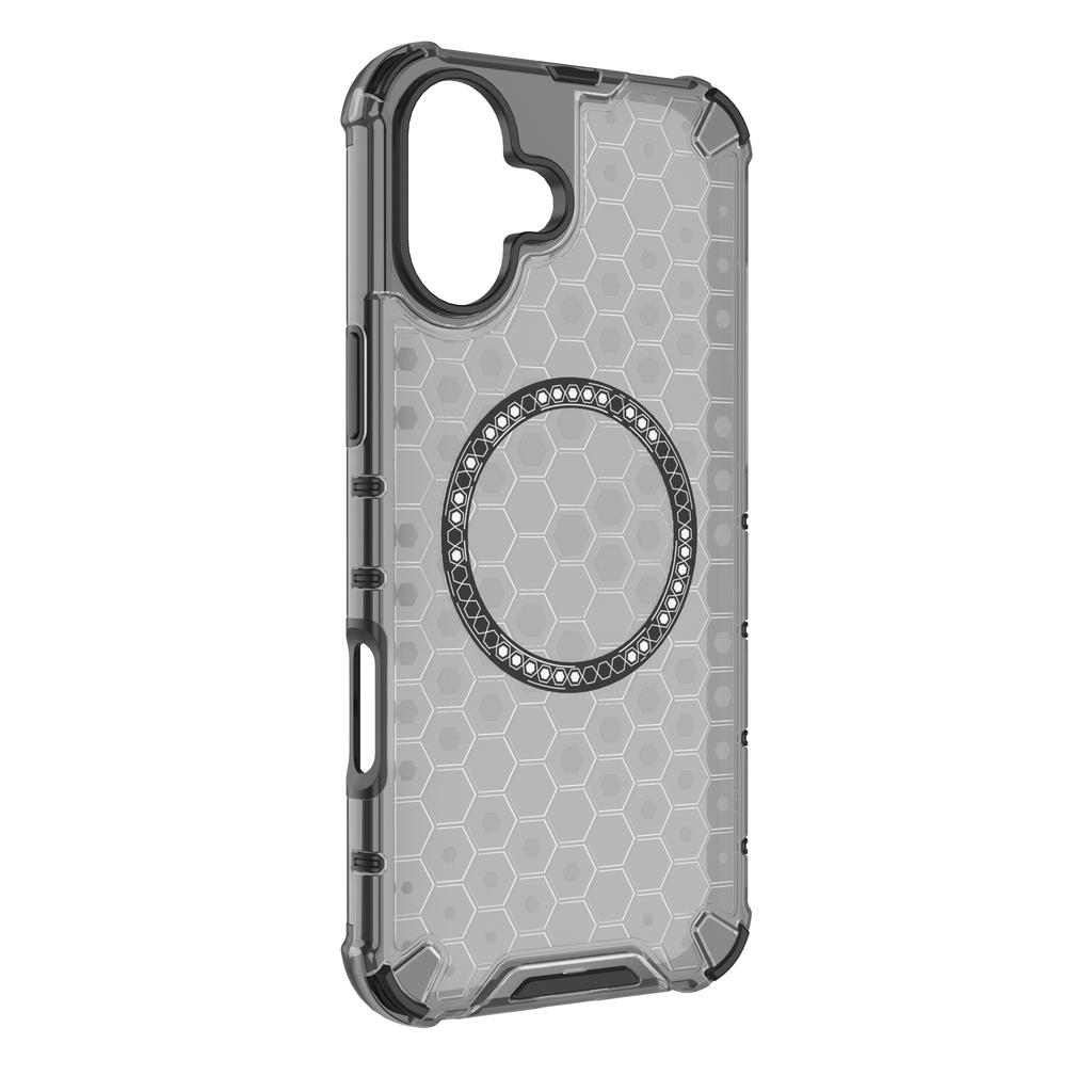 For iPhone 16 Magnetic Case Honeycomb Design TPU+PC Phone Cover Air Cushion Protection