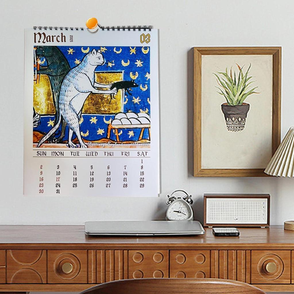 2026 Medieval Cat Mindful Magic Wall Calendar Funny Strange Ugly Cat Daily Weekly Monthly Agenda Planner Home Office Decor