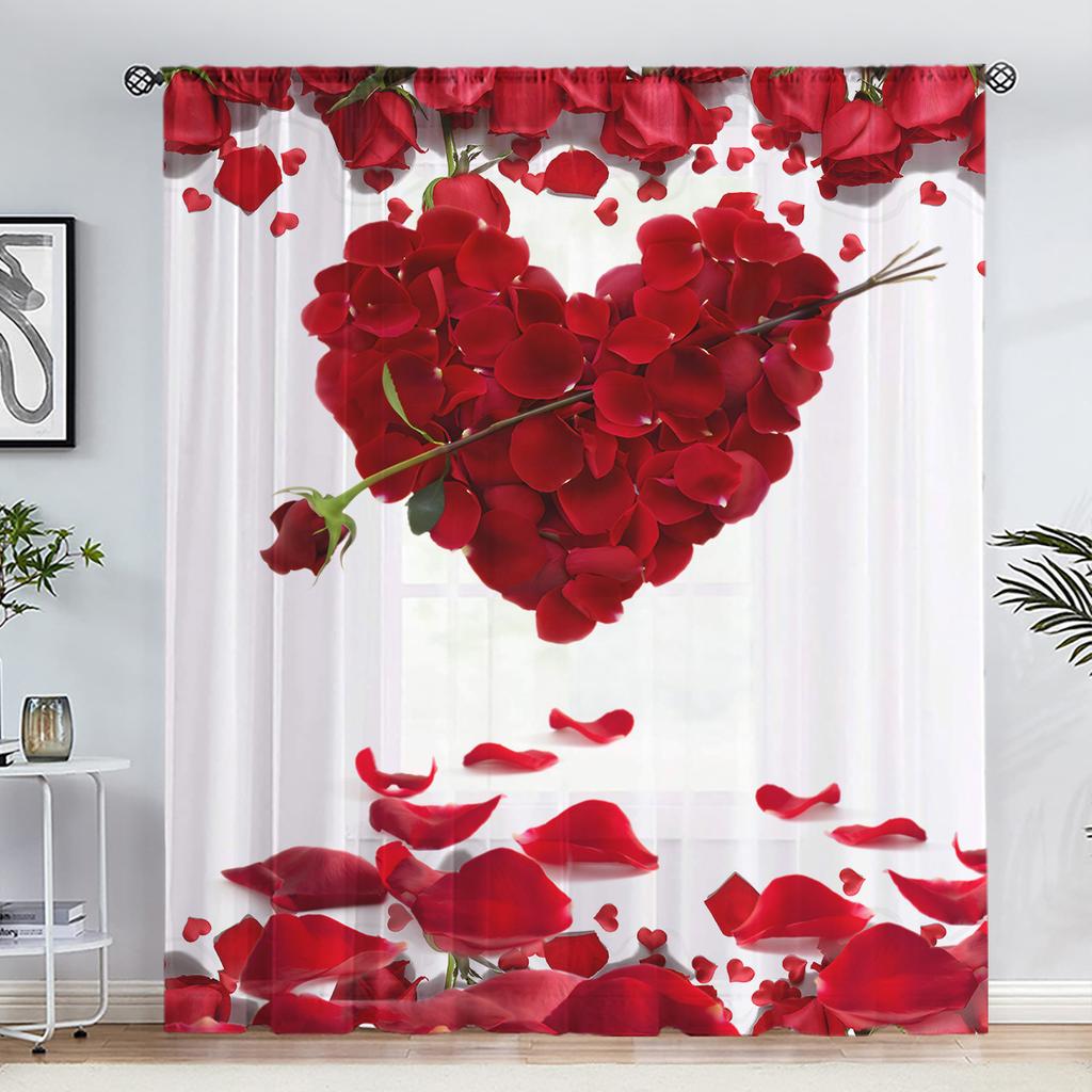 Valentine's Day Red Rose Flower Shower Curtain Waterproof Polyester Landscape Curtains Bathroom Shower Curtain And Rug Sets