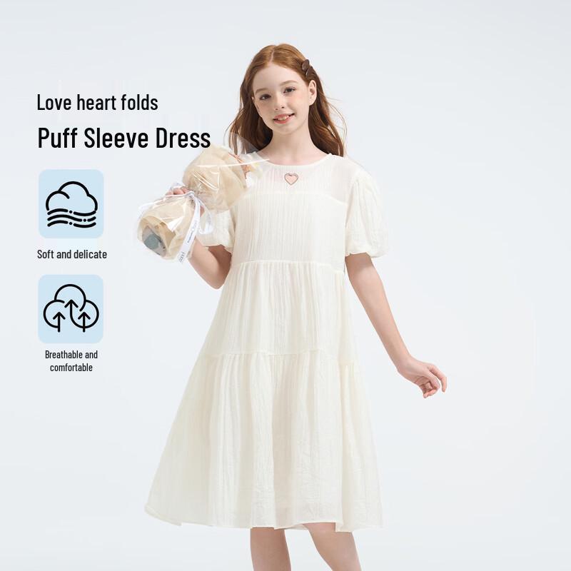 Montagut Girls  Love Heart Pleated Puff Sleeve Midi Dress L
