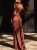 2026 Spring Slim Fit Backless Pleated Long Dress - Pure Color, Long Sleeve, Elegant Women's Clothing