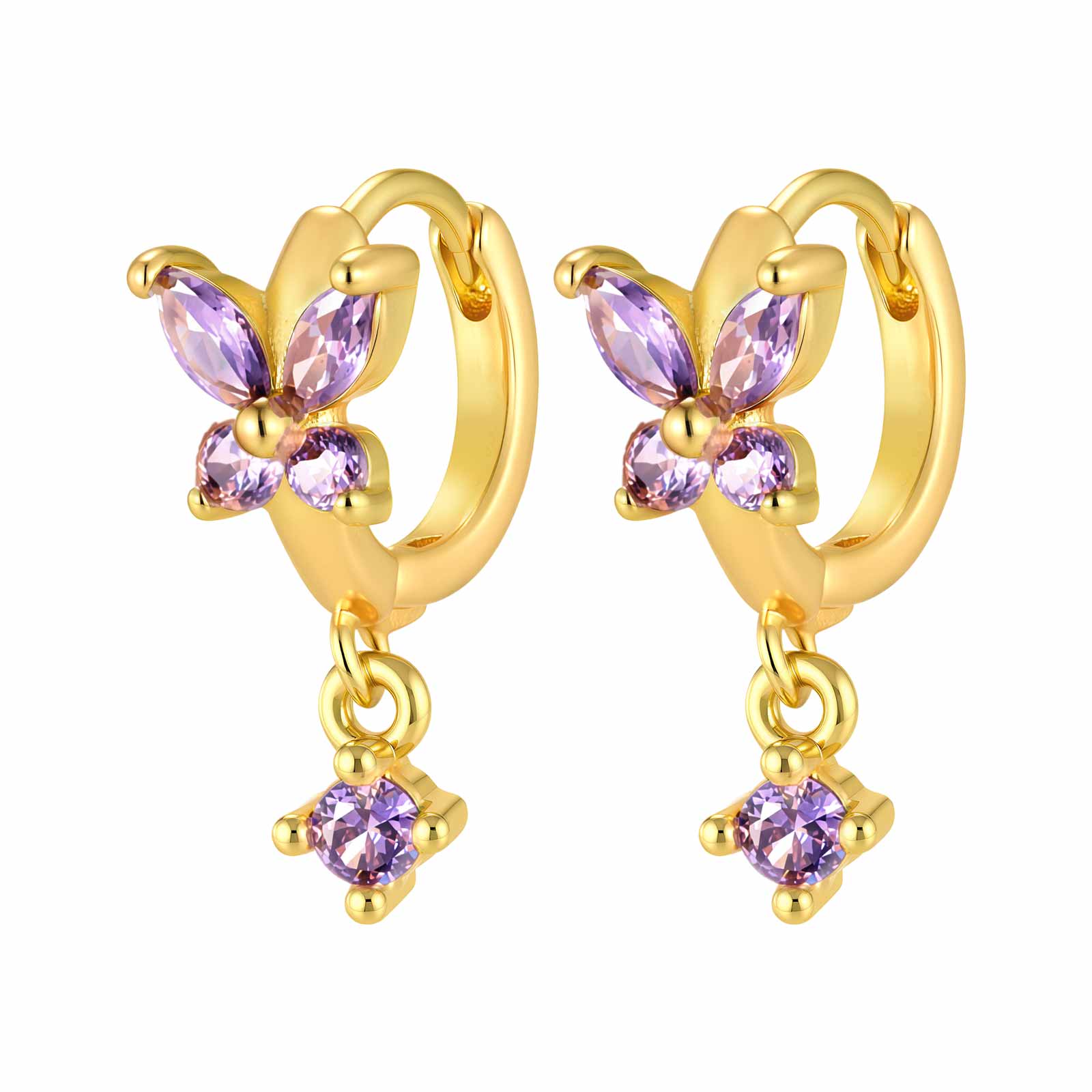 

VNox Trendy Crystal Green Zircon Stone Cute Butterfly Hoop Earrings for Women Classic Gold Color Exquisite Wedding Jewelry