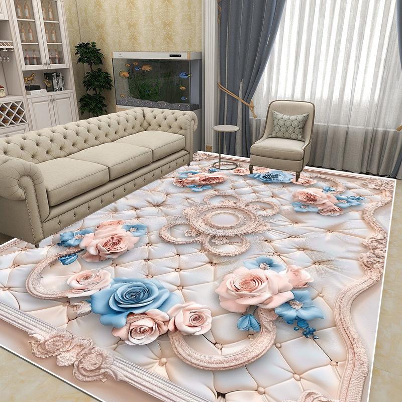 Flower Carpet Living Room Sofa Rugs European Style Luxury Bedroom Decoration Bedside Rug Large Room Cloakroom Lounge Floor Mats