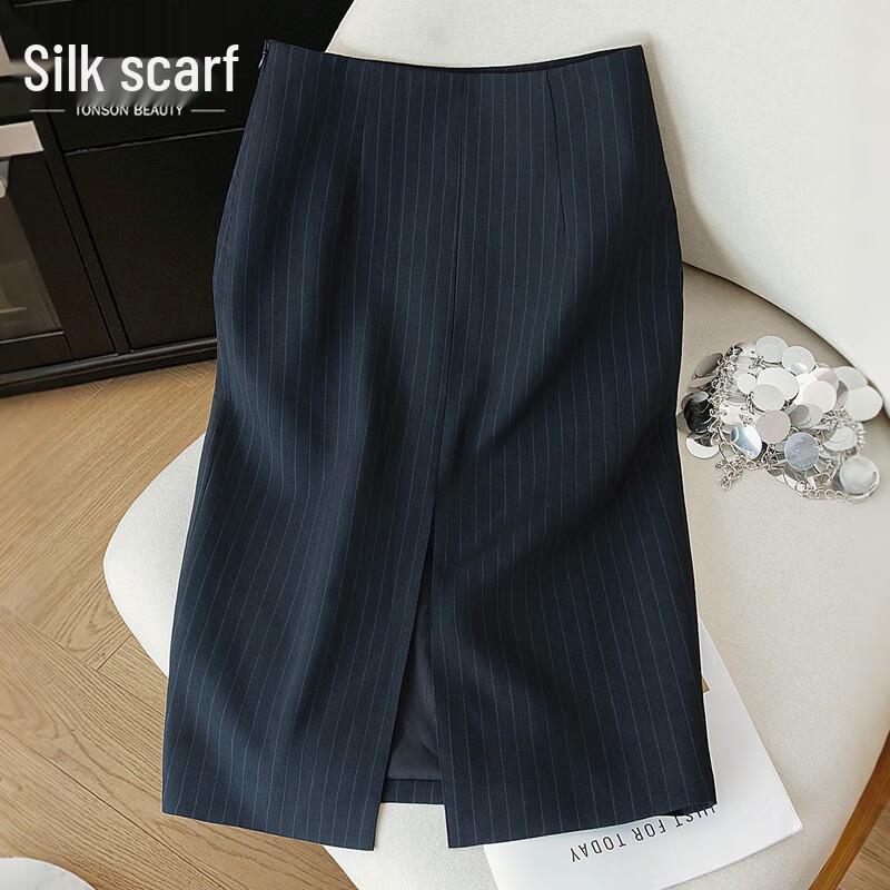 Women s High-Waisted Slim A-line Slit Midi Skirt L