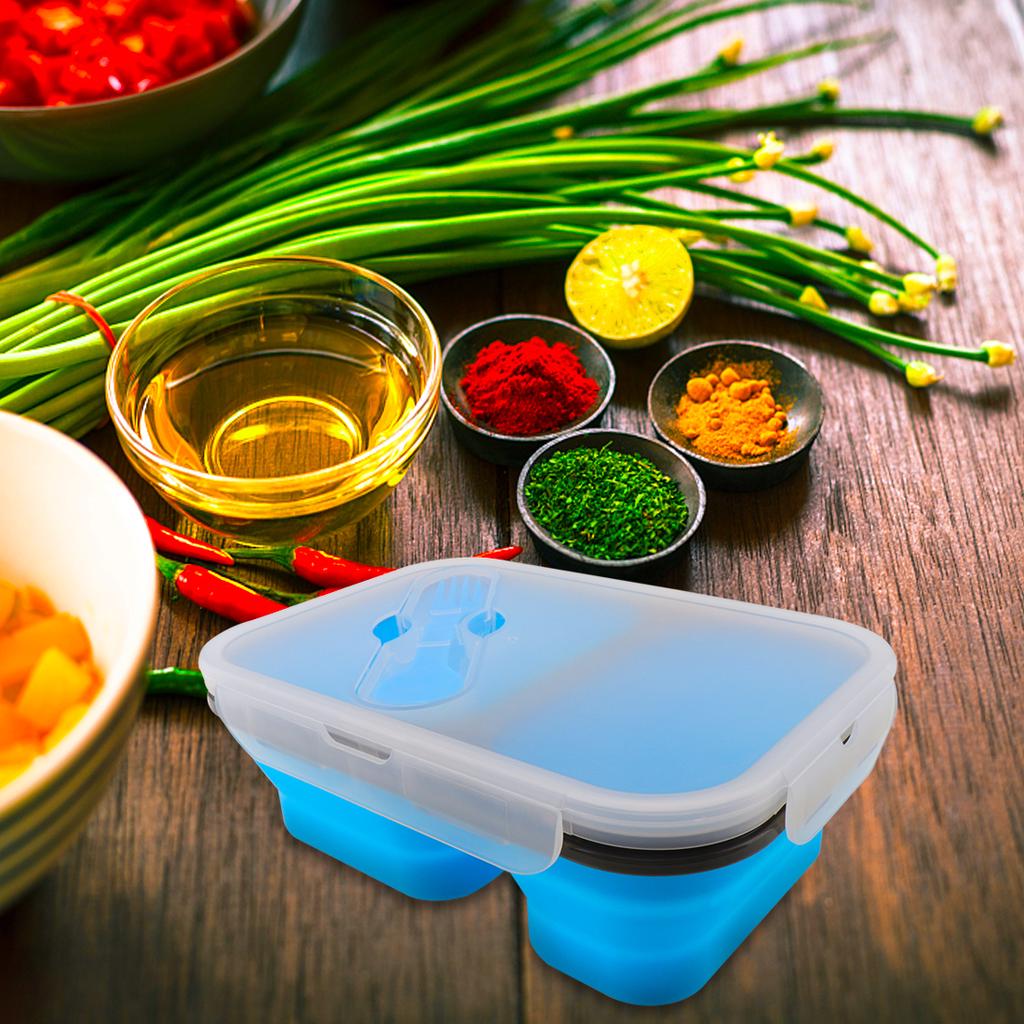 3-farbige, skalierbare, faltbare Lunchbox aus Silikon, Bento-Box mit Löffel und Gabel, Mehrzweck-Geschirr für – 40–230 °C