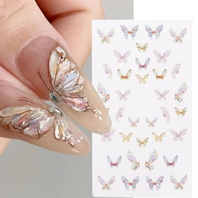 Samolepky na nehty 5D Butterfly Letní třpytivé zlaté embosované samolepky na nehty Samolepky na manikúru DIY pro ženy