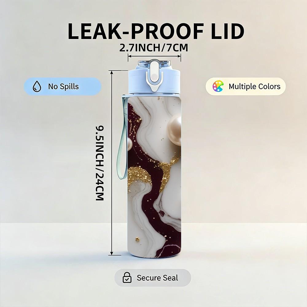 1PC Dark Brown Pearl Marble Pattern 750ml Color Plastic Sports Water Bottle Leakproof Flip Straw Lid Suitable for Sports Office Home Use