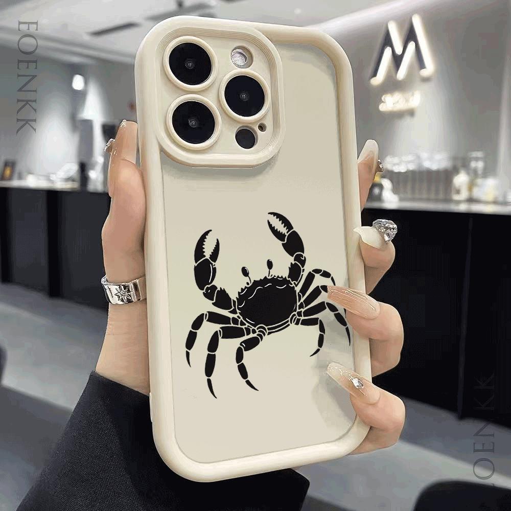 Shockproof Phone Case For iPhone 16 15 14 13 12 11 Pro Max Plus/Mini XS Funny Black Crab Pattern TPU Lens Protect Soft Cover