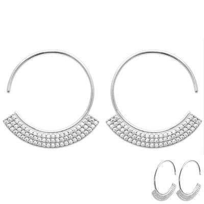 [Q4167] - Silver Hoop Earrings 'Cléopatra' Silver White (rhodium-plated) - 25 Mm - 30x5 Mm