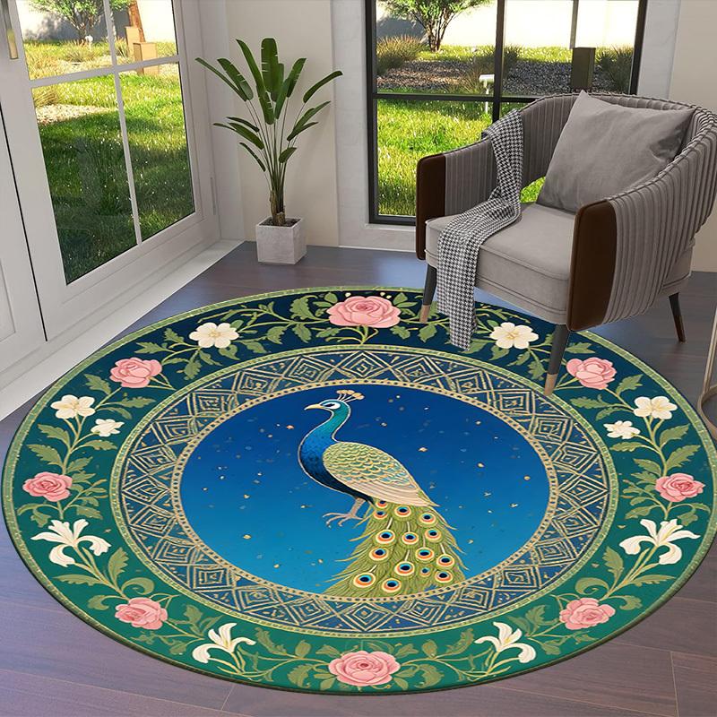 1pc Office Carpet Chair Mats Peacock with Floral Border Perfect for Decorating Office Chairs, Living Rooms, Or Bedrooms