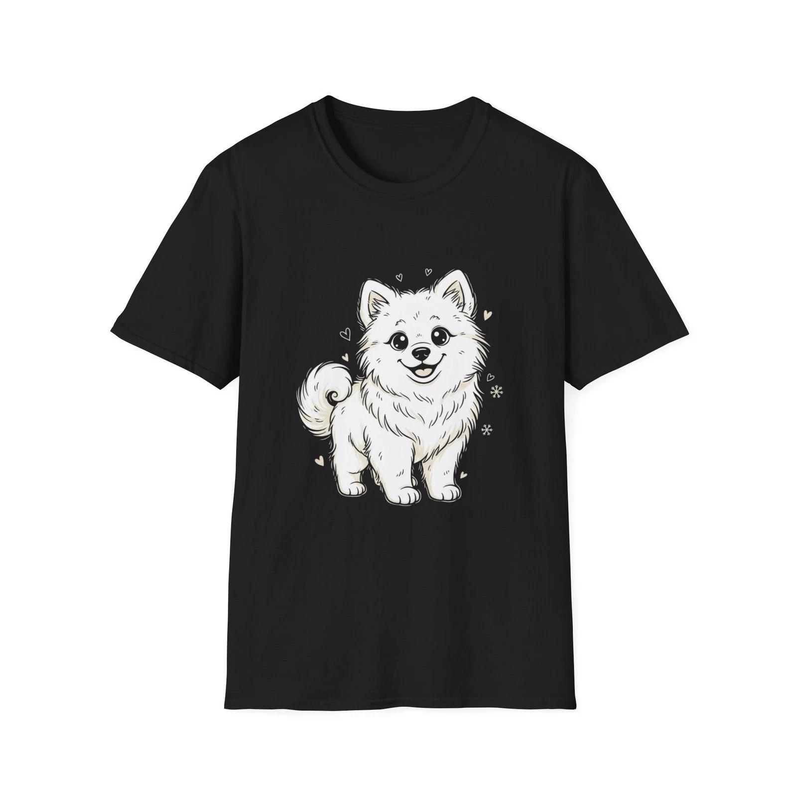 Cute Dog Kawaii Hand-Drawn Black Tee Japanese Cartoon Graphic T-Shirt M