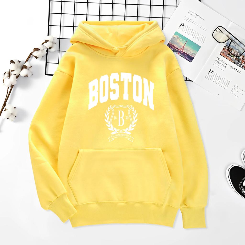 Boston Personalized Art Print Hoodie Men and Women Same Autumn and Winter Loose Hood Casual Hip Hood Street Clothing