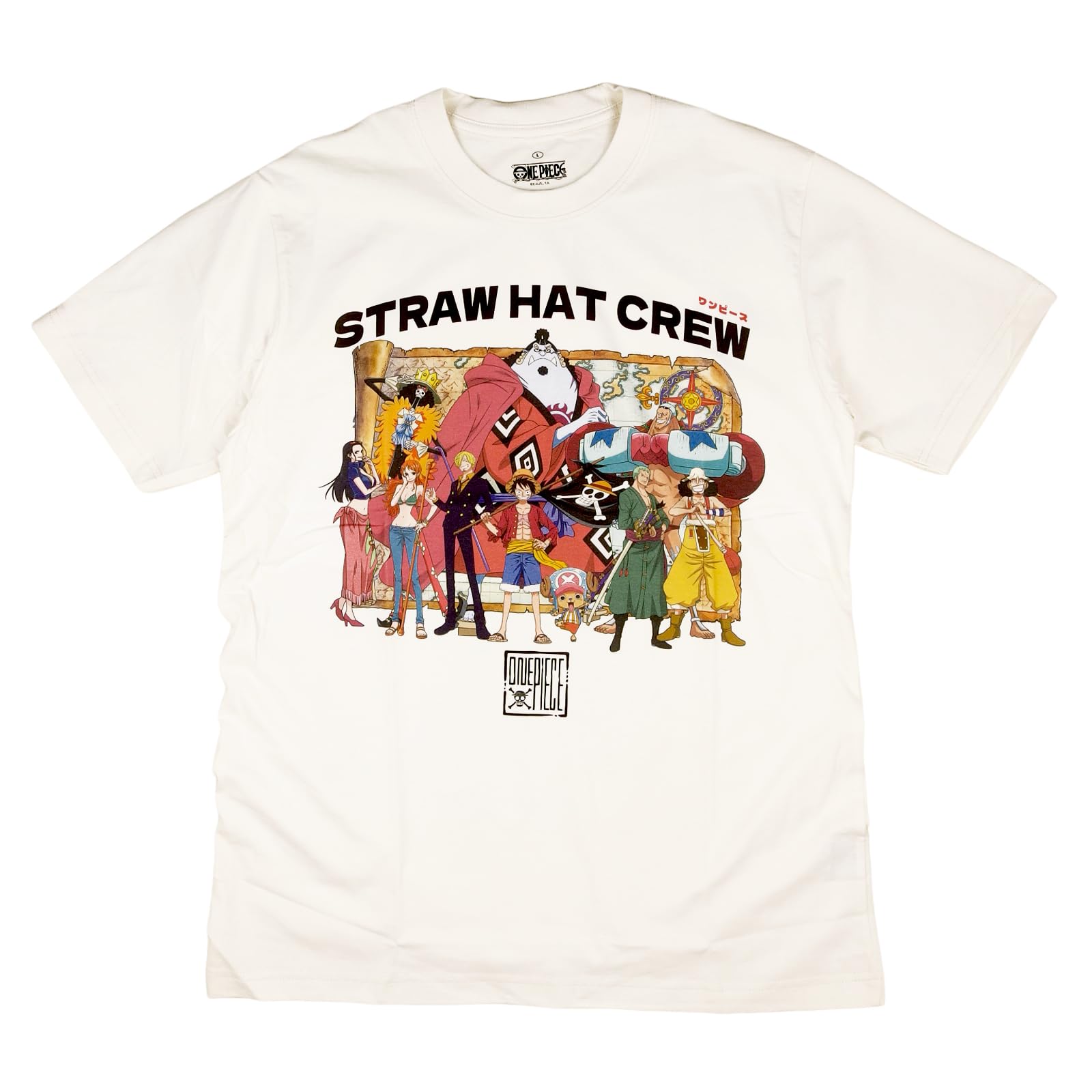 

EVERSOUL ONE PIECE Short Straw Hat Character Movie Size L T-Shirt, Sleeve, Luffy, Pirates, Skull, Chopper, Zoro, Nami, Sanji, Merchandise, Tee, Anime, слоновая кость