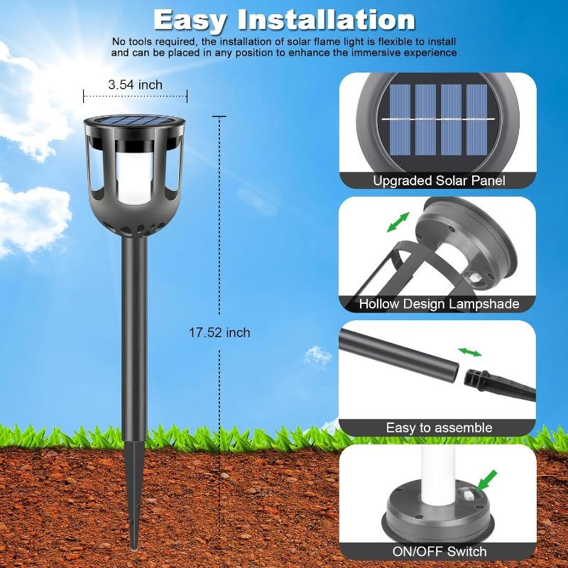 Solar Tiki Torches Flickering Flame Waterproof Outdoor Solar Lights Auto On/Off Decorative Lighting for Garden Yard Patio Pathway