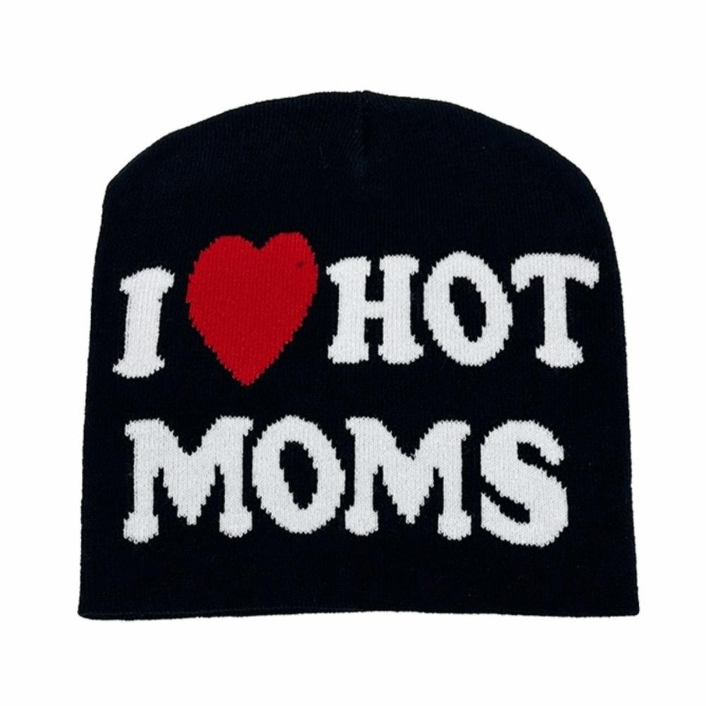 I Love Hot Moms/dads Printed Beanie Caps Windproof Pullover Hat Fashion Knitted Hats Unisex