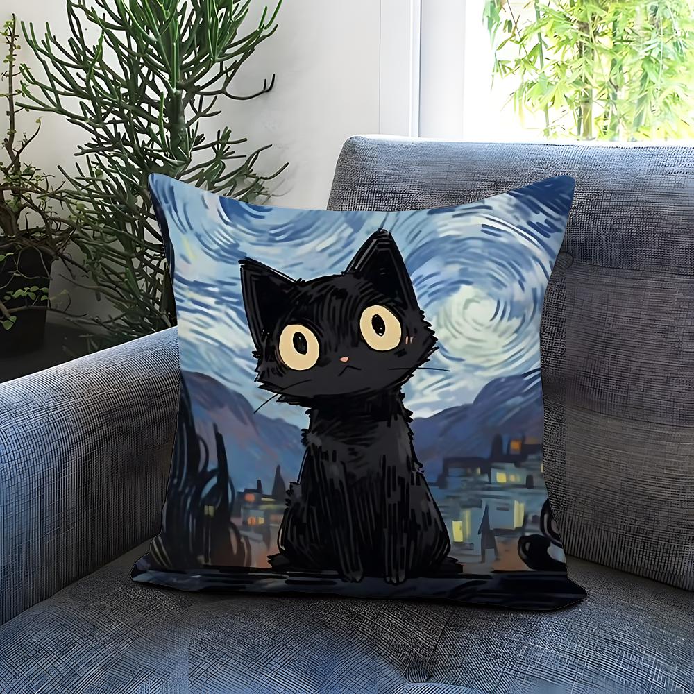 Starry Sky Cat Cushion Cover Comfortable Reversible Pillow Cover Ideal for Car Sofa Bedroom Beyond