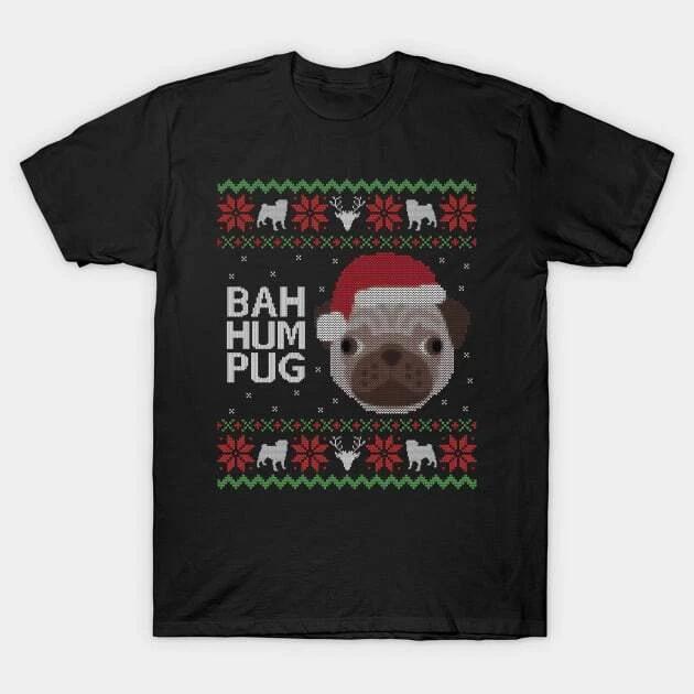 Ugly Christmas Sweater Bah Hum Pug Dog Made in Australia T-Shirt M