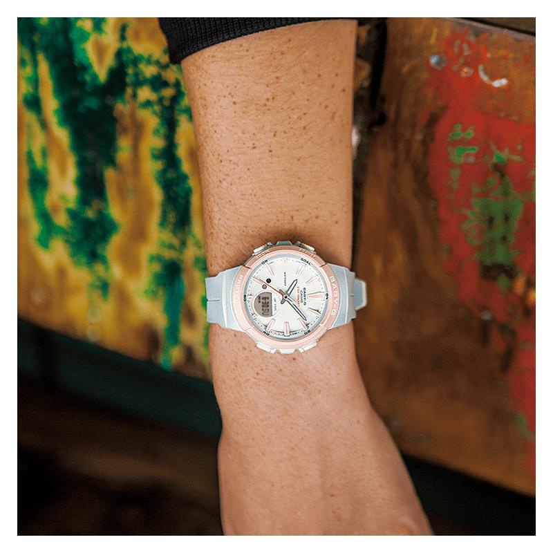 Casio BABY-G series fashion trend contrast color street classic pointer dual display sports waterproof quartz movement Japanese and BGS-100SC-2A