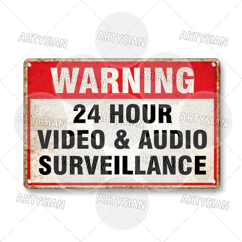 Surveillance Warning CCTV Camera Metal Sign Video Monitoring Alert Plaque Crime Prevention Facility Shop Security Poster