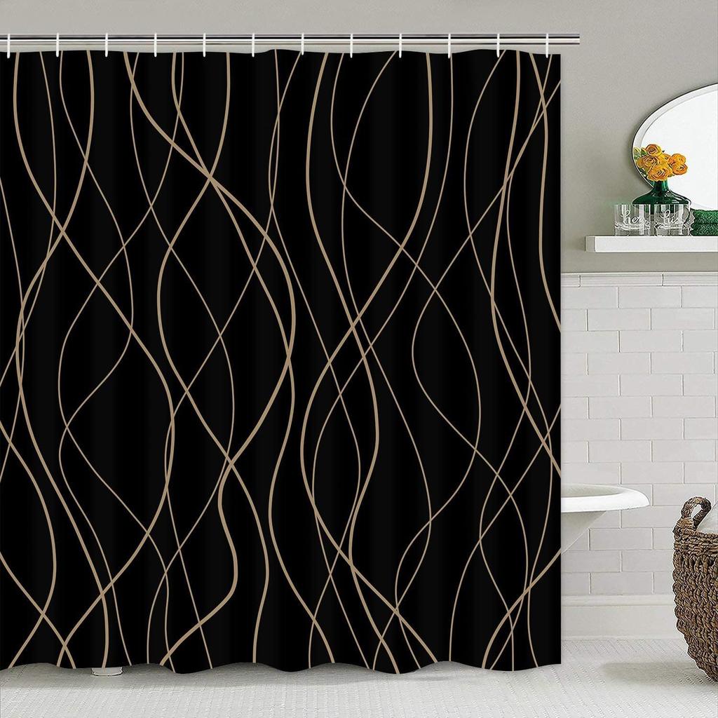 Simple Abstract Line Bathroom Four-Piece Shower Curtain Bathroom Shower Curtain Partition Curtain Bathroom Curtain Polyester