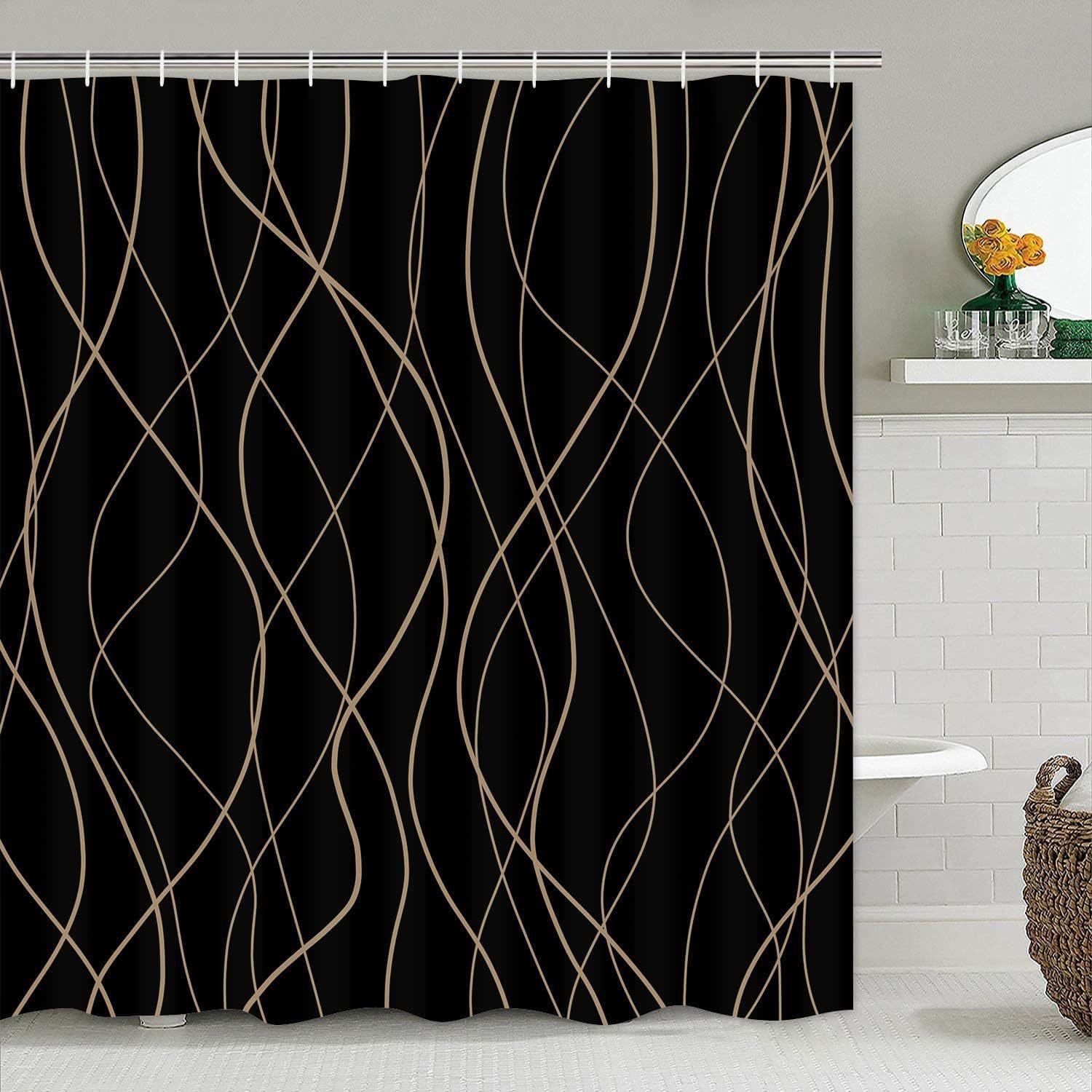 Simple Abstract Line Bathroom Four-Piece Shower Curtain Bathroom Shower Curtain Partition Curtain Bathroom Curtain Polyester Floor mat 40X60CM