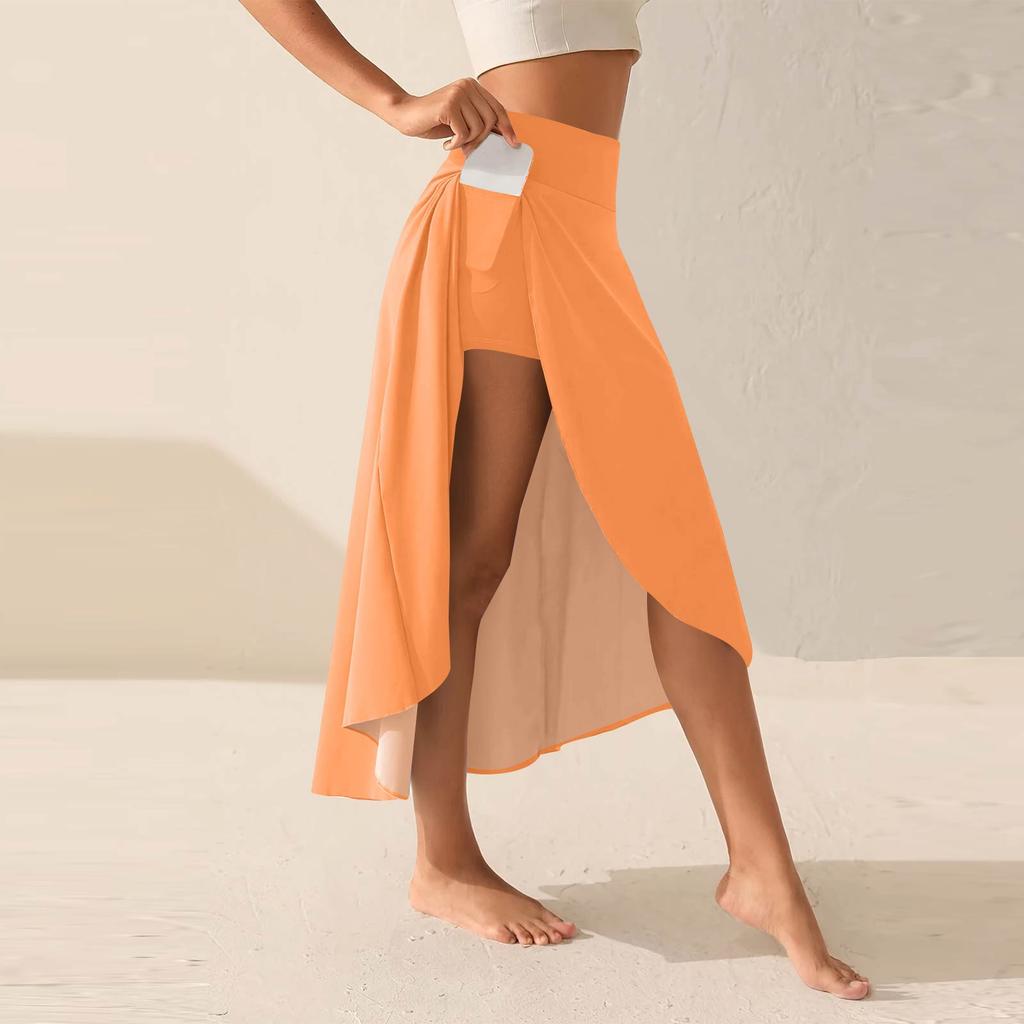 Women's Fashion Casual Solid Colour Slit Ruffle High Waist Fluttering Shorts Skirt