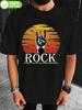 Vintage Rock Graphic T-shirt - 100% Cotton Relaxed Fit Tee with Bold "ROCK" Print & Hand Gestures