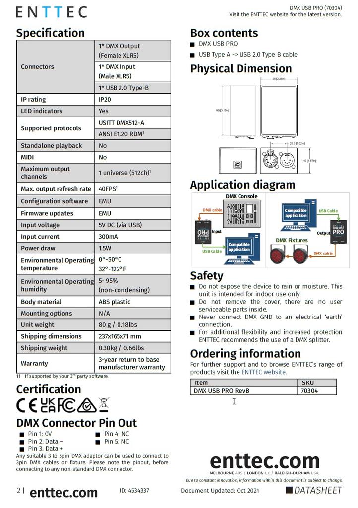 ENTTEC DMX USB PRO 512ch USB To DMX Interface /