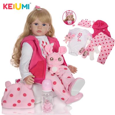 KEIUMI Cute 60 Cm Reborn Dolls Cloth Body Baby Touch Soft Newborn Babies Doll Gold Curls Kids Playmates Girl Chrismtas Birthday Gifts