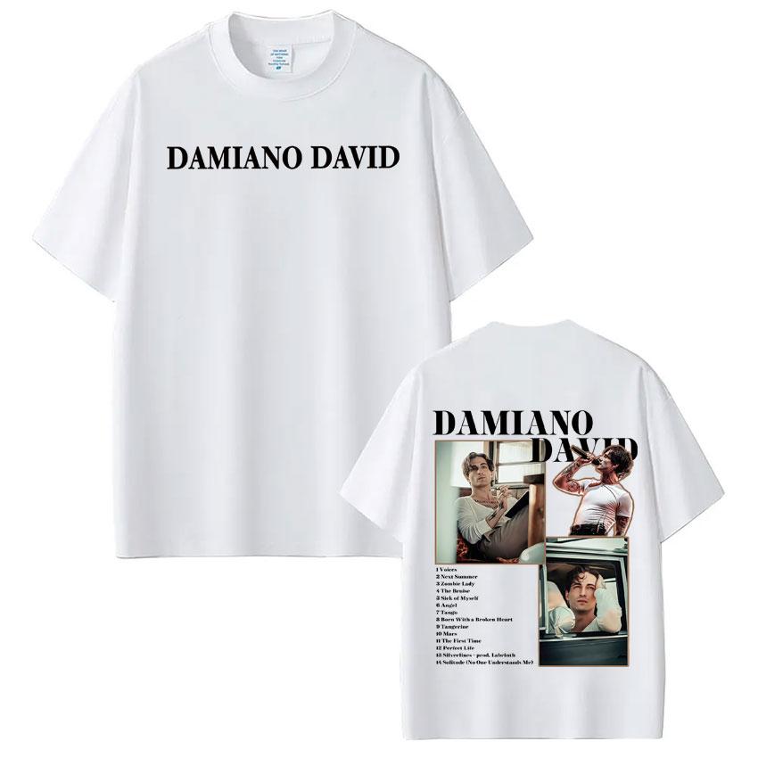 Damiano David Funny Little Fears World Tour Graphic T Shirt Men Women Highquality Clothing Tshirt Cotton Casual Loose Tshirts
