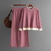 GMXIA Autumn and Winter Style Contrasting Color Round-neck Knitted Sweater Slimming Wide-leg Pants Two-piece Set for Women