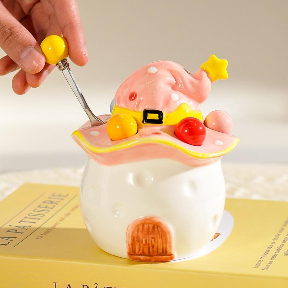 Ceramic Stainless Steel Fruit Fork Set Magic House Shape Home Safety Fork Salad Fork  Daily Use