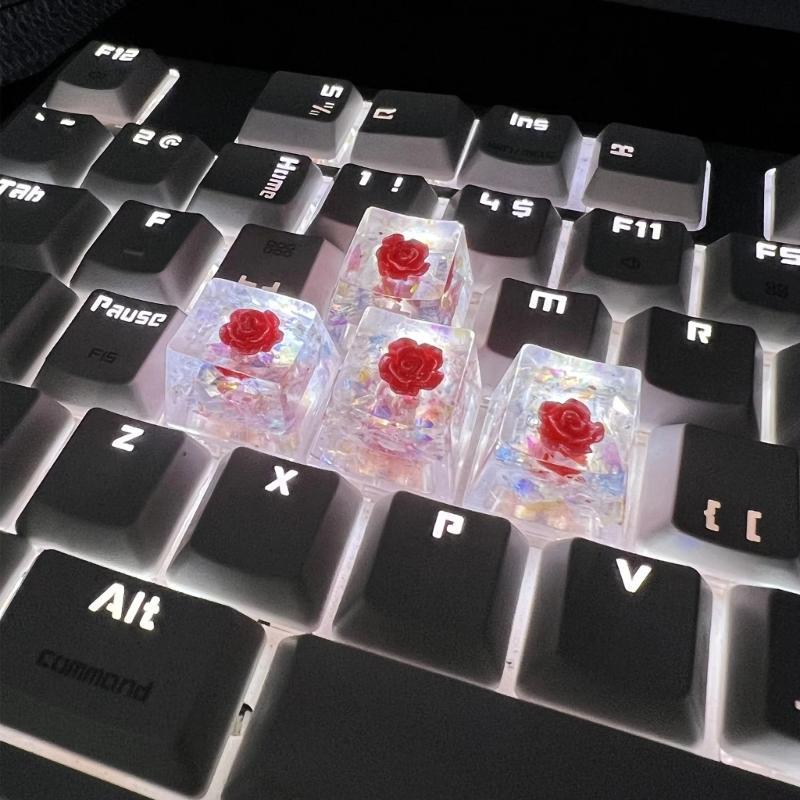Handmade OEM Floral Resin Keycap Translucently Epoxy Camellia for Mechanical Keyboards Aesthetic Keycap Replacement