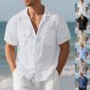 Herren Sommerhemd Doppel-Tasche Einfarbig Kurzarmhemd Lässig Urlaubshemd mit Kragen