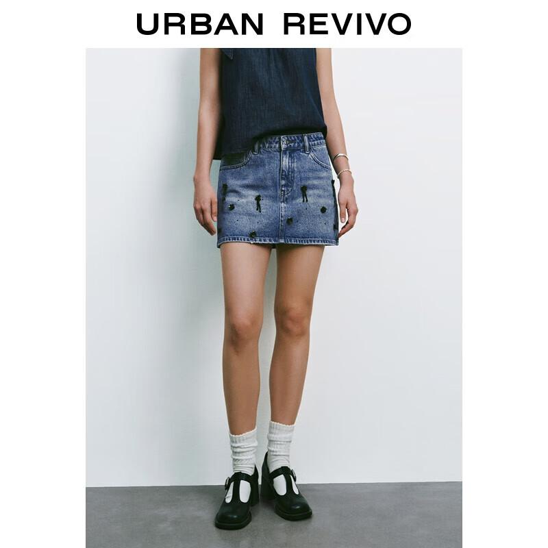 UR 2025 Summer Sequin Embellished Denim Mini Skirt L