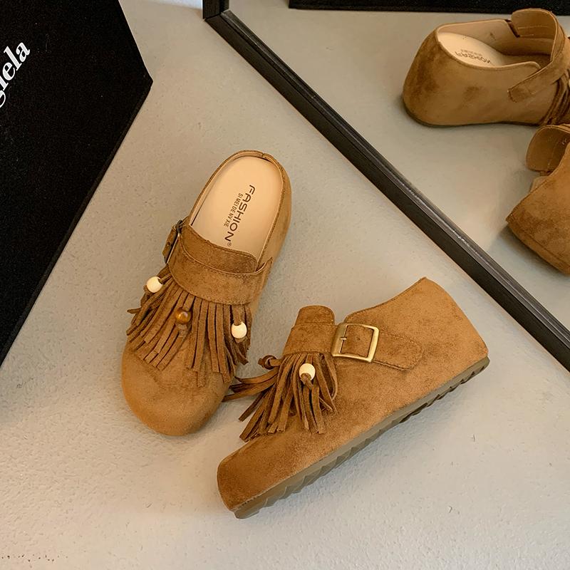 Fashion 7CM Women Mules Shoes Flats Suede Women's Sandals Fringes Summer Fashion Slippers Walking Dress Cozy