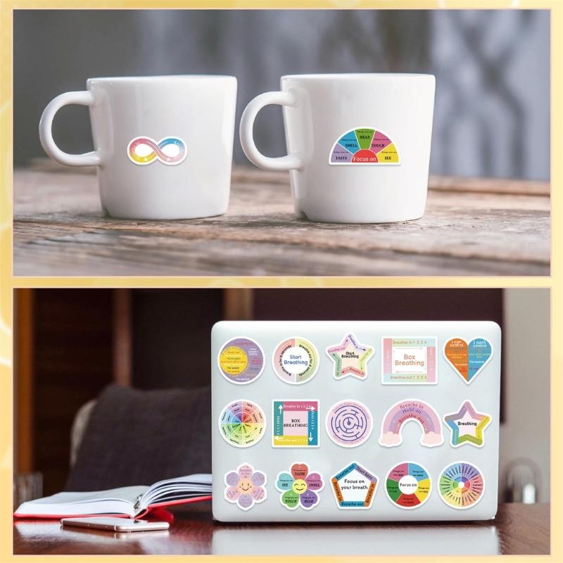 Calming Sensory Stickers, 50 Pack Paper Set, Breathing Prompt Designs for Kids Students Classroom Reward Journal Decoration and Notebook