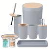 Bathroom Accessories Set - with Trash Can Toothbrush Holder Soap Dispenser Soap and Lotion Set Tumbler Cup