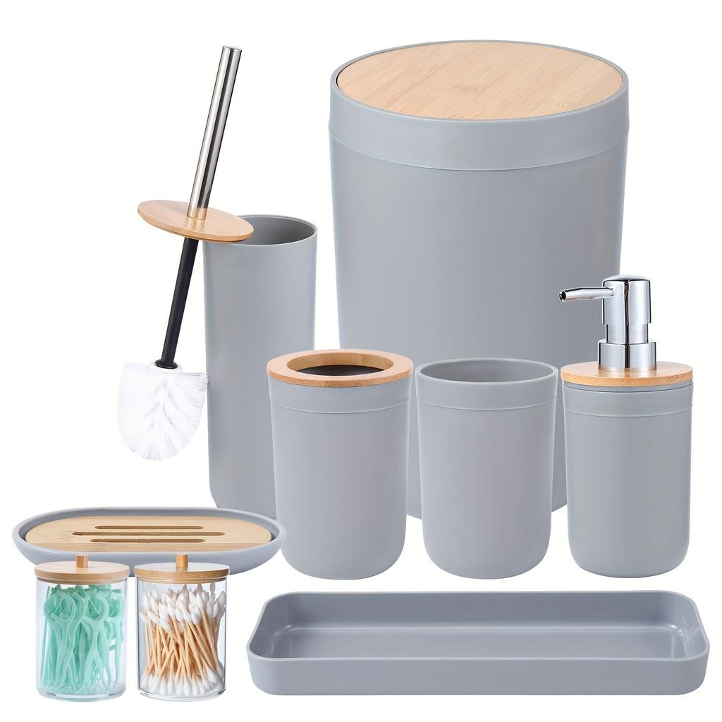 Bathroom Accessories Set - with Trash Can Toothbrush Holder Soap Dispenser Soap and Lotion Set Tumbler Cup