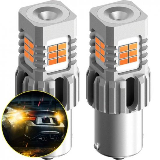 2x Error 3000K Free Amber 7506 1156 BA15S LED Turn Signal Rear Light Bulbs AUTO 1156-Yellow 2Pcs