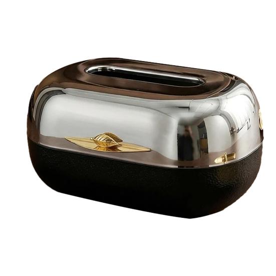 Tissue Box with Large Opening Mirror Surface Holder Anti-Slip Bottom Tissue Container for Living Room Coffee Table A